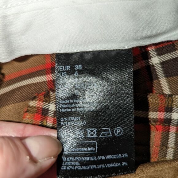 H&M Beige Neutrals Plaid Stretchy Casual Trouser Pants Size 6 - Picture 11 of 12